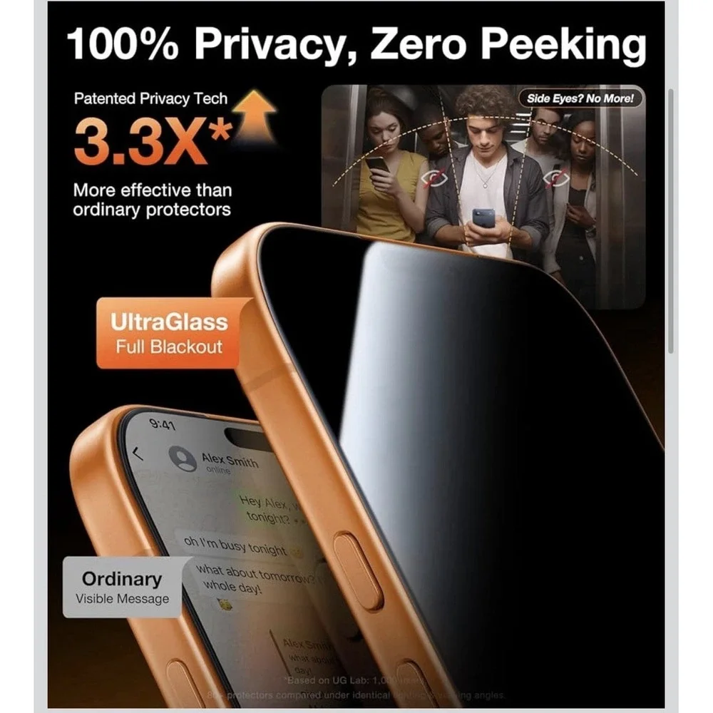 UltraGlass TOP 9H+ Armor for iPhone 17 Privacy Screen Protector No.1 Military...